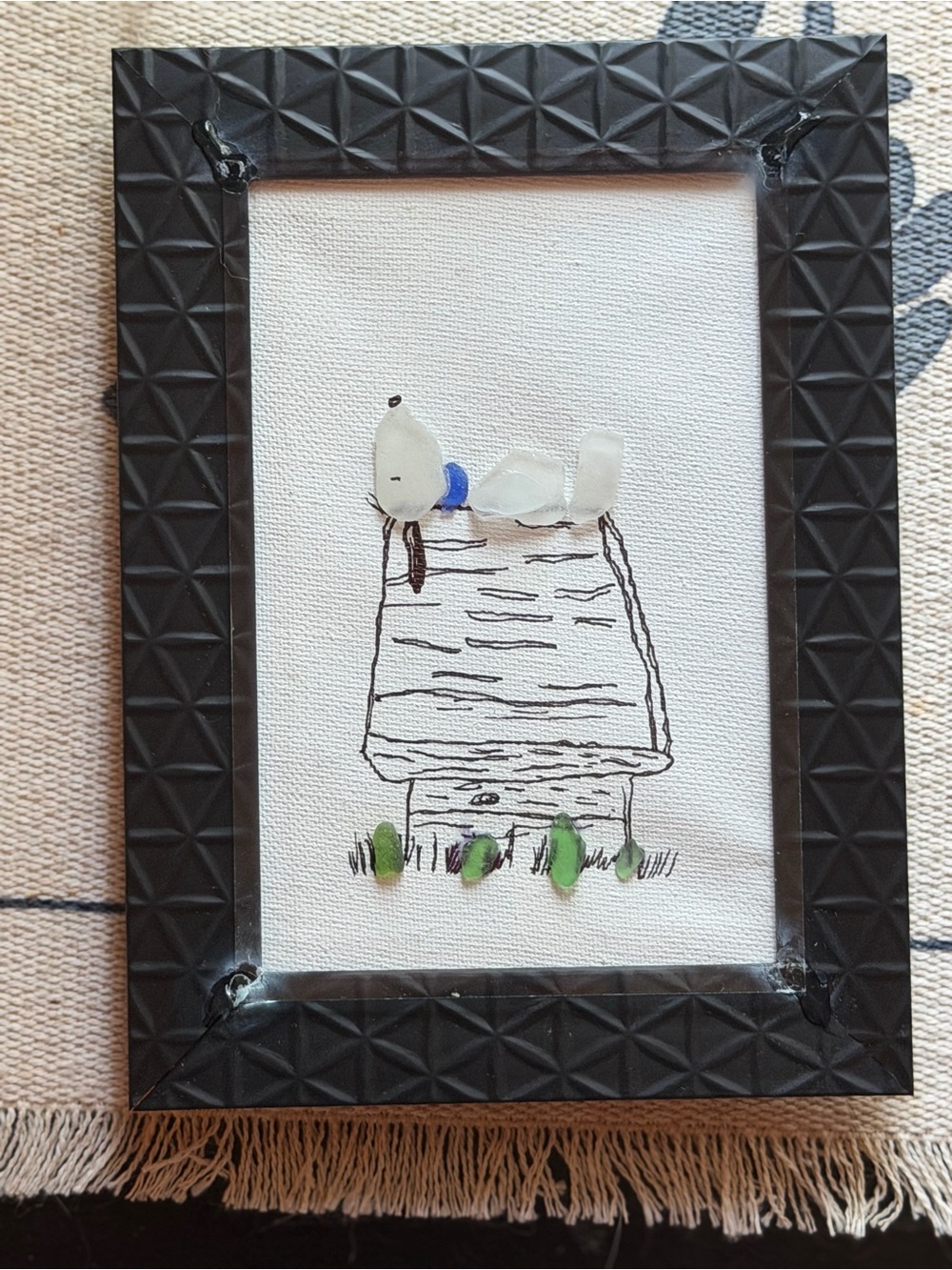 Handmade Framed 4x6 Snoopy Sea Glass Art